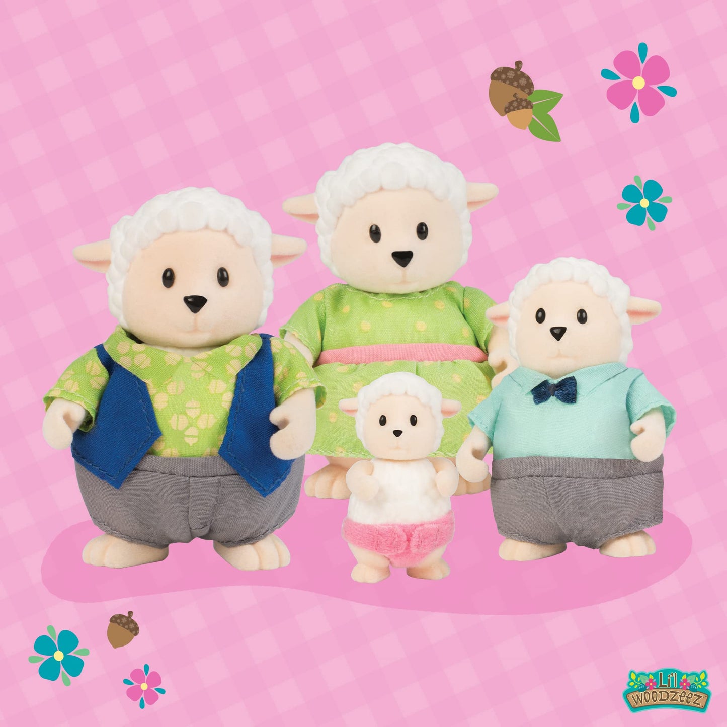 Li'L Woodzeez – The Snipadoodles Sheep Family – Set Of 4 Collectible Posable Sheep Figures With Storybook – Pretend Play Doll Figures – Gift Toy For Kids Age 3+