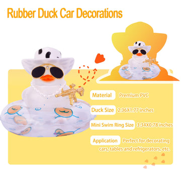Cofubcad Car Rubber Duck Dashboard Decoration Colorful Duck Car Ornaments With Special Props Mini Swim Ring Sunglasses Cowboy Or Sun Hat(A26)