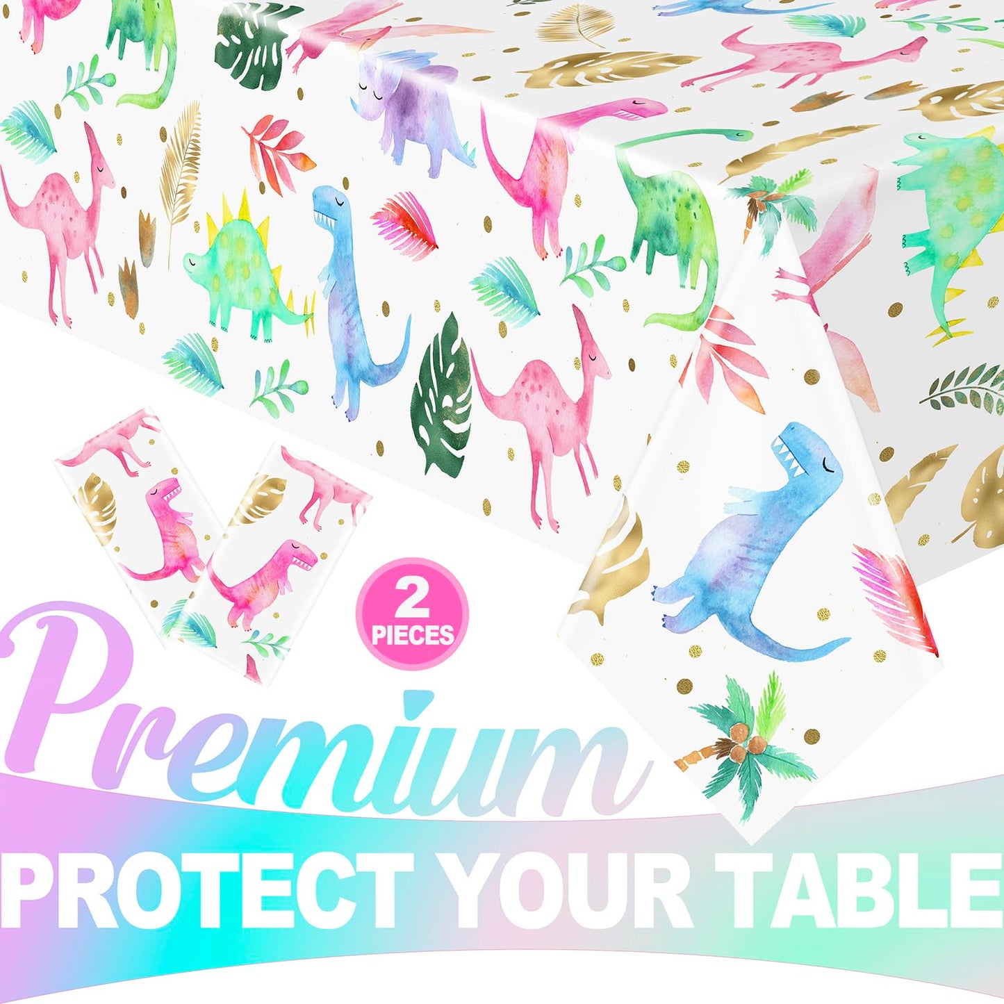 Hapibidesign Girl Dinosaur Birthday Party Tablecloth - Pink Dinosaur Plastic Disposable Table Cover - Girl Dinosaur Party Suppli
