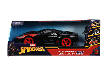Jada Toys Marvel Spider-Man 1:16 Miles Morales 2017 Ford GT RC Remote Control Car 2.4GHz, Toys for Kids and Adults, Black