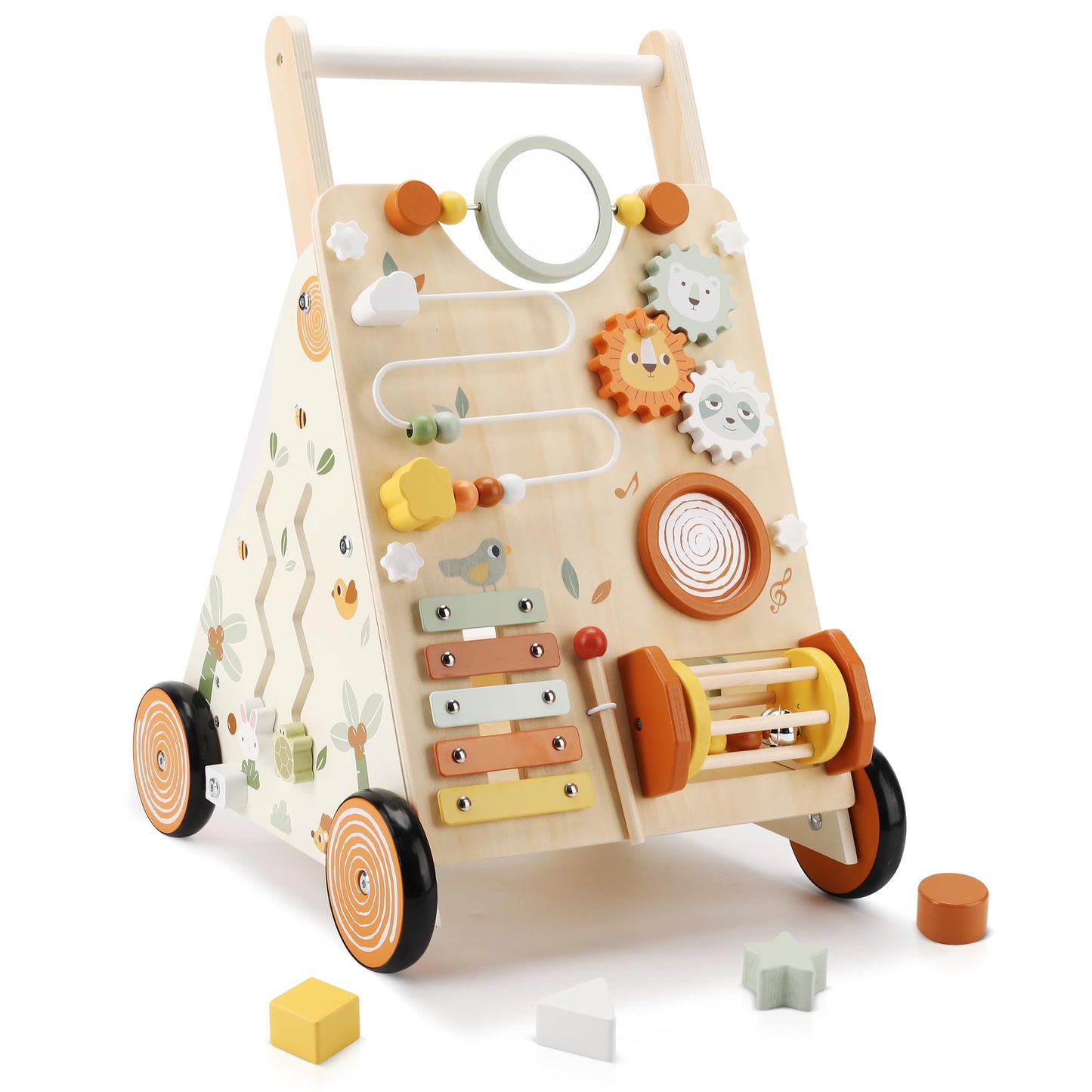 Pithfor Wooden Baby Walker, Baby Push Walker With Activity Center For Girls Boys, Push Walker Toys For Babies Learning To Walk,