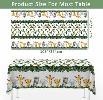 Yuzioey 3 Pack Jungle Safari Tablecloths Wild Animals Table Cover, Safari Baby Shower Decorations, 108' X 54' Wild One Birthday Party Supplies