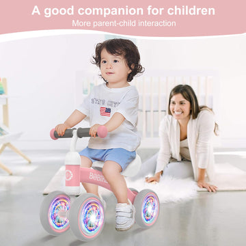 Bobike Baby Balance Bike for 12-36 Months - Small, Plastic, Pink-Light, Model HB01-3, No Pedal 4 Wheels Bicycle, Best First Birthday Gift