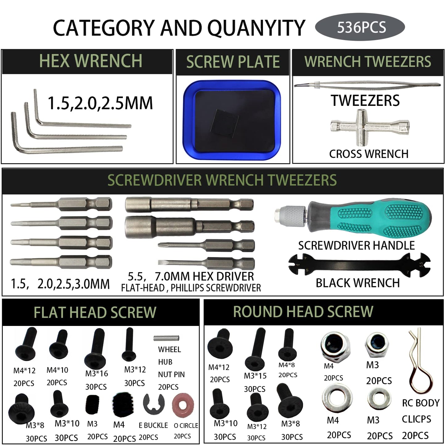 RC Car Repair Work Stand Repair Tool Set 360 Degree Rotation and 523 PCS RC Screws Kit & RC Screwdrivers and Screws Pallet Kit f