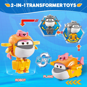 Super Wings Transformable Toys, 2 in Tiki Robot Transforming Action Figures, 2-in-1 Mode Robot Toys for Boys Girls 4-6 6-8, Fun