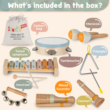 Stoie'S Wooden Musical Instruments For Toddlers, Montessori Music Toys For Kids, With Xylophone, Tambourine And Maracas, Educati