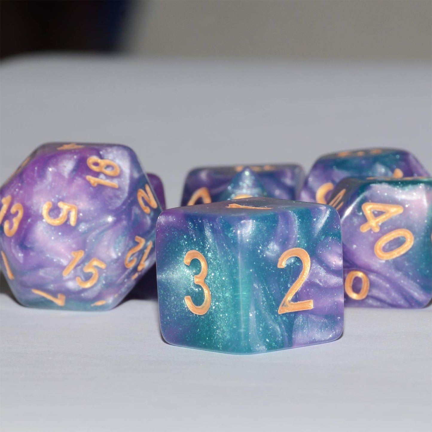 DND Dice 7Pieces, Cosmic Purple Green Mixed Polyhedral DND Dice for RPG MTG Table Game Dice