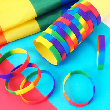 Junebrushs 24Pcs Gay Pride Silicone Bracelets Lgbt Rainbow Rubber Wristbands For Parades Decorations Party Favors Accessories (6