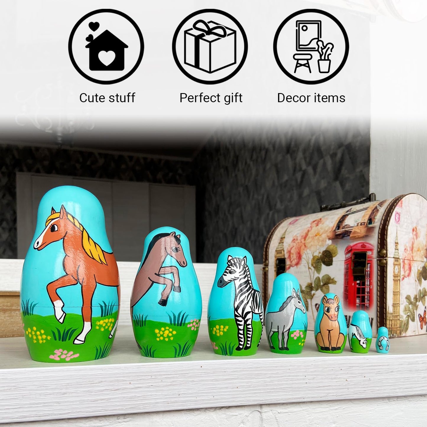 Aevvv Horse Nesting Dolls Set Of 7 Pcs - Donkey Gifts - Zebra Gifts - Horse Decor - Gifts For Horse Lovers