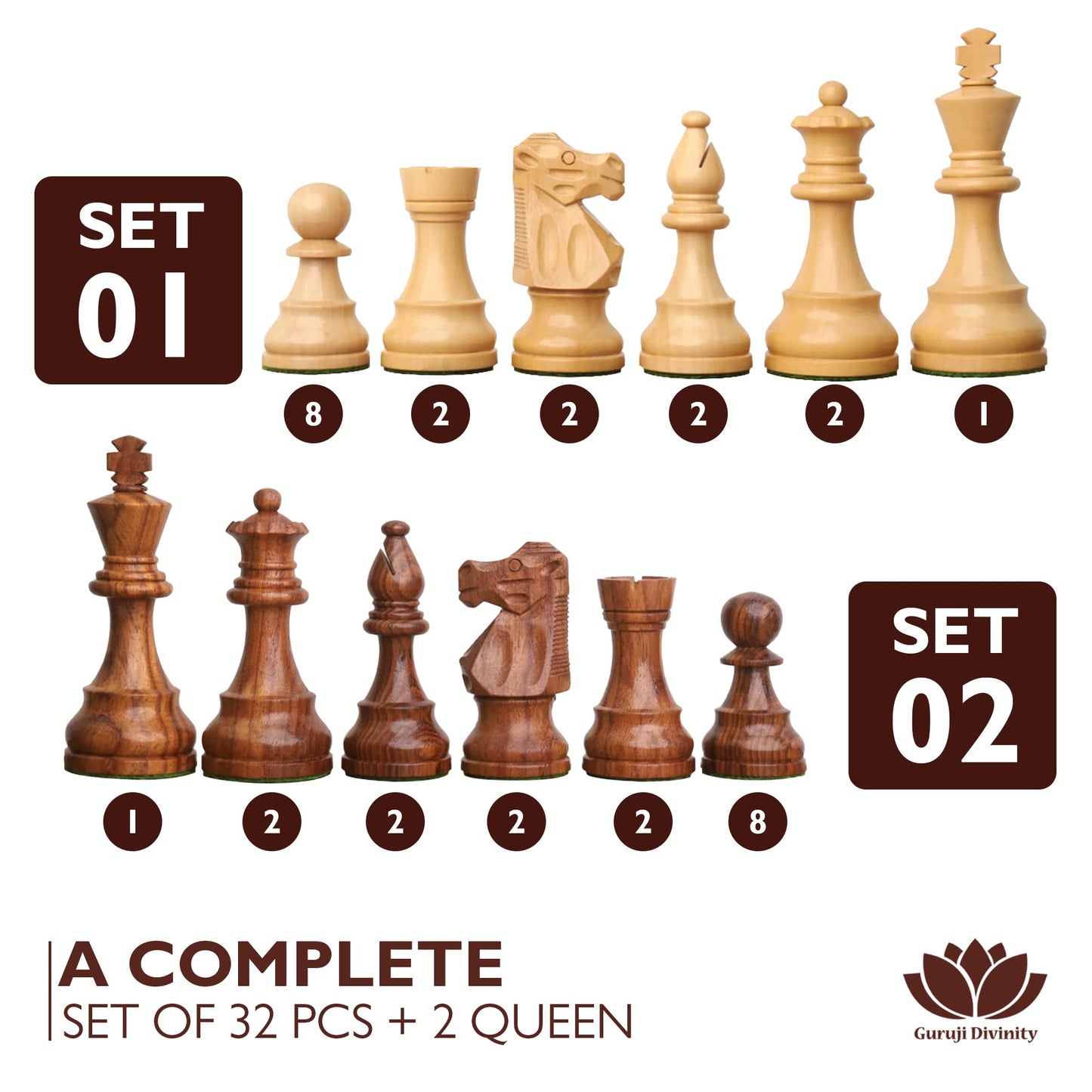 Blessings Decor Collector Edition Wooden Chess Pieces Chess Coins Pawns Chessmen Figurine Pieces (Brown & White)