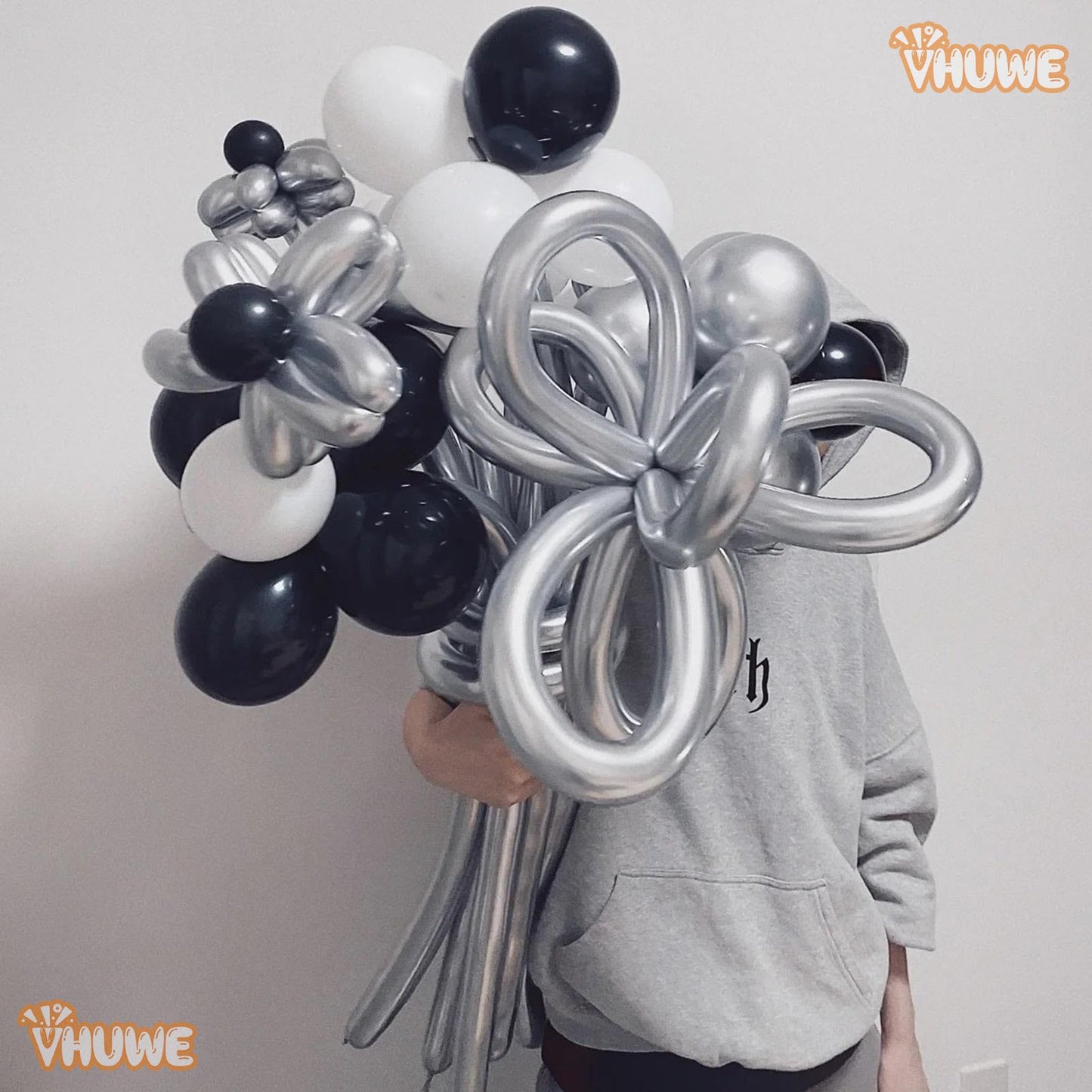 260 Balloons Metallic Silver, Thickened 100 Pack Long Balloons Twisting Skinny Magic Balloons For Balloon Arch Animals Clown Kid