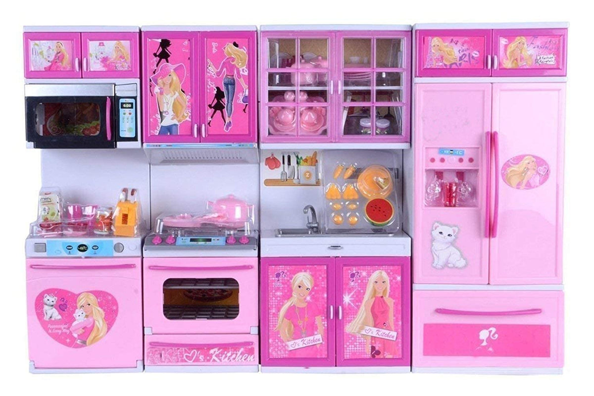 Pihura Dream House Kitchen Set | 4Door Play Kitchen with Light and Sound | Interactive Cooking Playset for Kids | Pretend Play