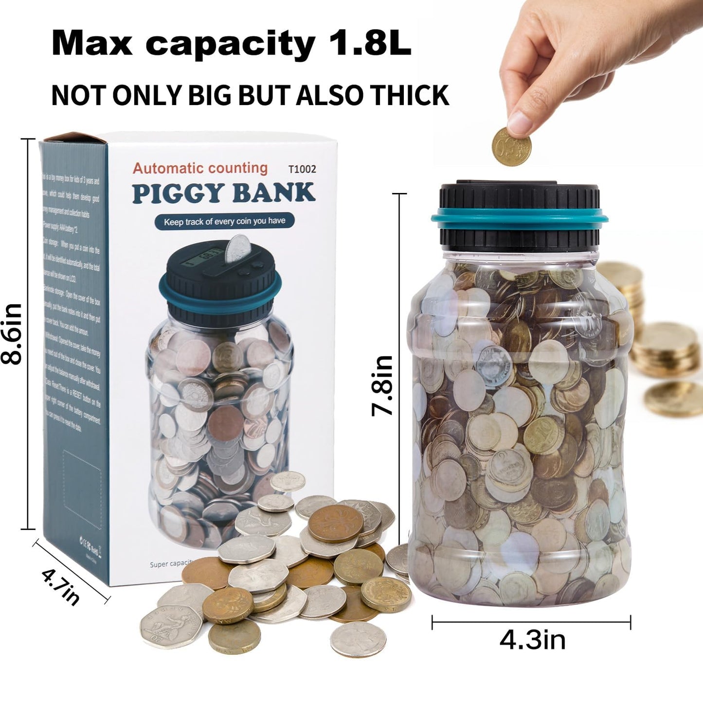 Qiekaka Coin Bank For Saving Money Digital Coin Counter, Piggy Bank For Adults Kids, Coin Jar With Change Counter For Counting S