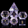 D&D Dice DNDND 7 Piece Zircon Glass Dice Set with Great Gift Box for Dungeons and Dragon DND Tabletop Game (Purple Glass with Go