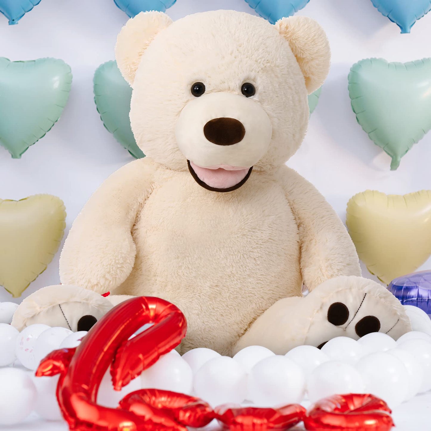 Morismos Giant Teddy Bear, 39Inch Large Stuffed Bears With Big Footprints Plush Stuffed Animals Gifts For Kids, Beige