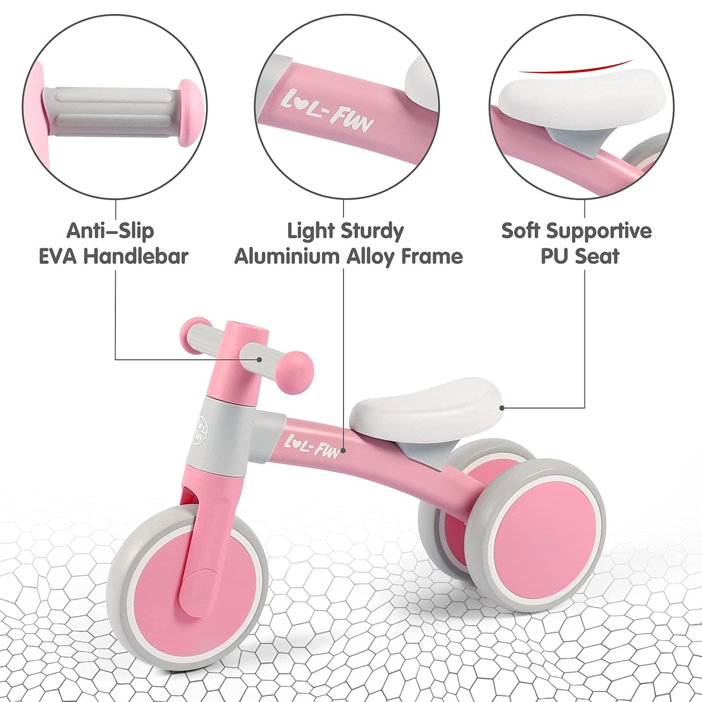 LOL-FUN Baby Balance Bike 1 Year Old Toy, Gifts for One Year Old Girl and Boys, Baby Toys 12-18 Months Birthday Gifts Pink