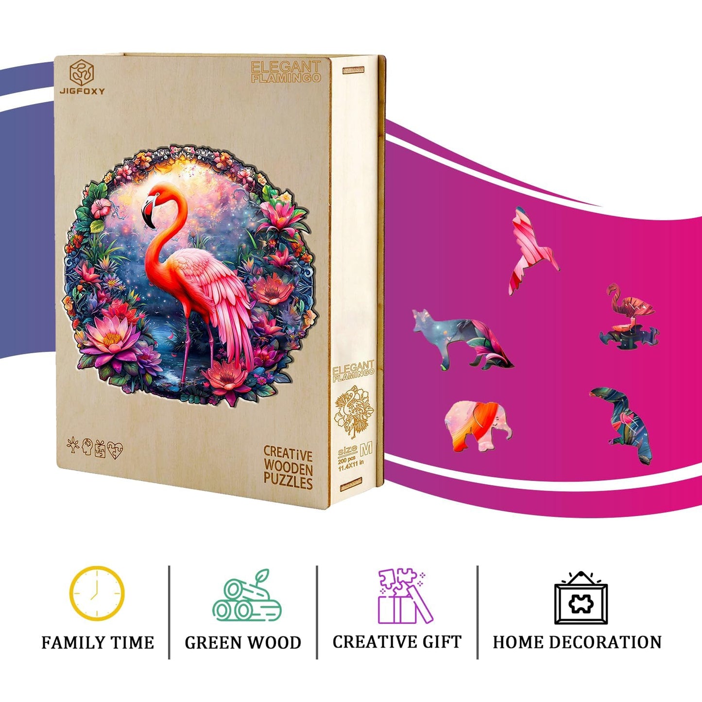 Jigfoxy Wooden Puzzles for mature-themeds Flamingo Wood Puzzles mature-themed Unique Animal Shape Wooden Jigsaw Puzzles for mature-themeds Birthday Gifts for Puzzle Lovers Family Friend (XL-17.3 * 16.7in-490pcs)