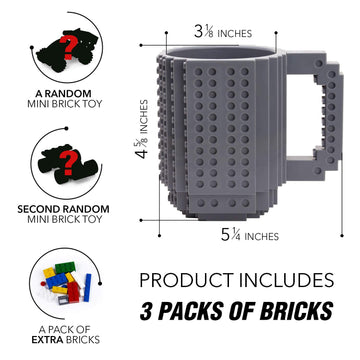 Toyamba Build-On Brick Mug Bpa-Free Funny Coffee Mug With 3 Packs Of Building Bricks, Funny Cups For Kids - Creative Building Bl