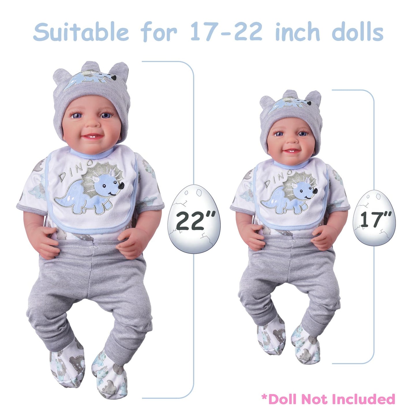 Babeside 6 Pcs Reborn Baby Doll Clothes For 17-22 Inch Dinosaurs Baby Doll Clothes Outfits With Hat Headscarf Newborn Boy&Girl