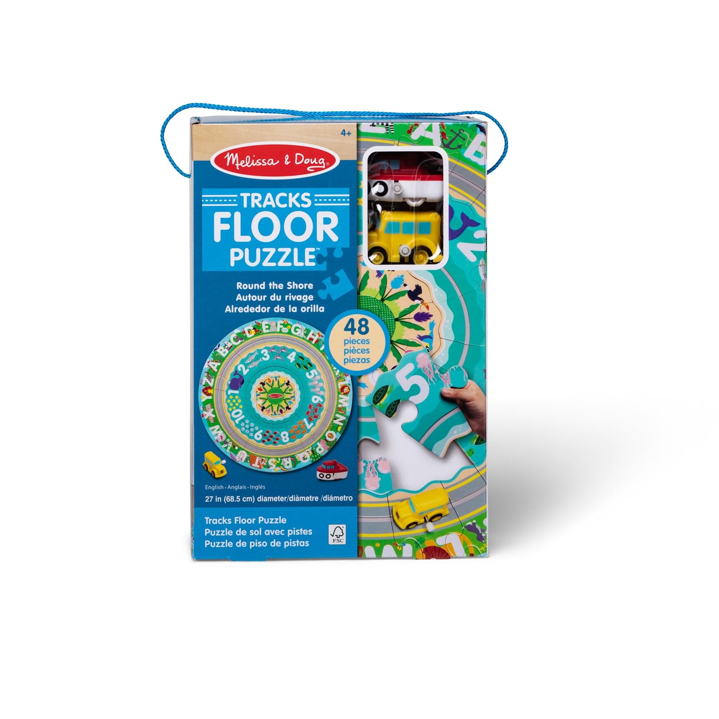 Melissa & Doug Round The Shore Tracks Cardboard Jigsaw Floor Puzzle And Wind-Up Vehicles – 48 Pieces, For Boys And Girls 4+ - Fsc Certified