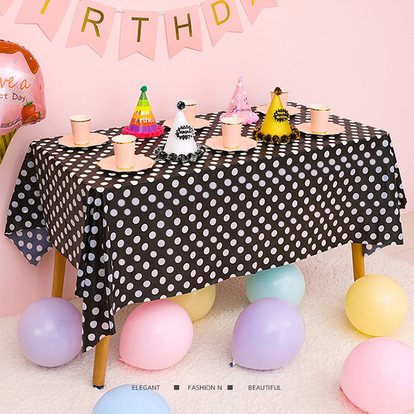 Zjdhpty 3Pack Tablecloths For Rectangle Tables Black Polka Dot Plastic Disposable Table Cloths For Parties Mini Mouse Table Clot