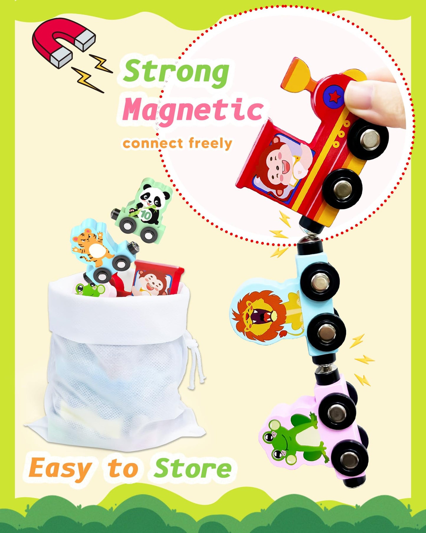 11 Pcs Magnetic Train Set Montessori Toys For 1 2 3 Years Old Toddlers Boys Girls, Wooden Animals Preschool Learning Activities
