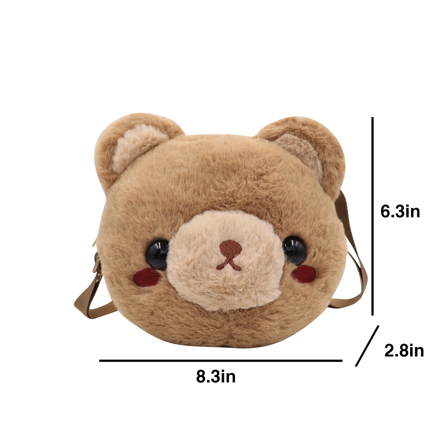 Amamcy Cute Stuffed Animal Purse For Girls 3D Bear Panda Head Crossbody Bag Fluffy Pig Frog Shoulder Bag Plush Animal Bag