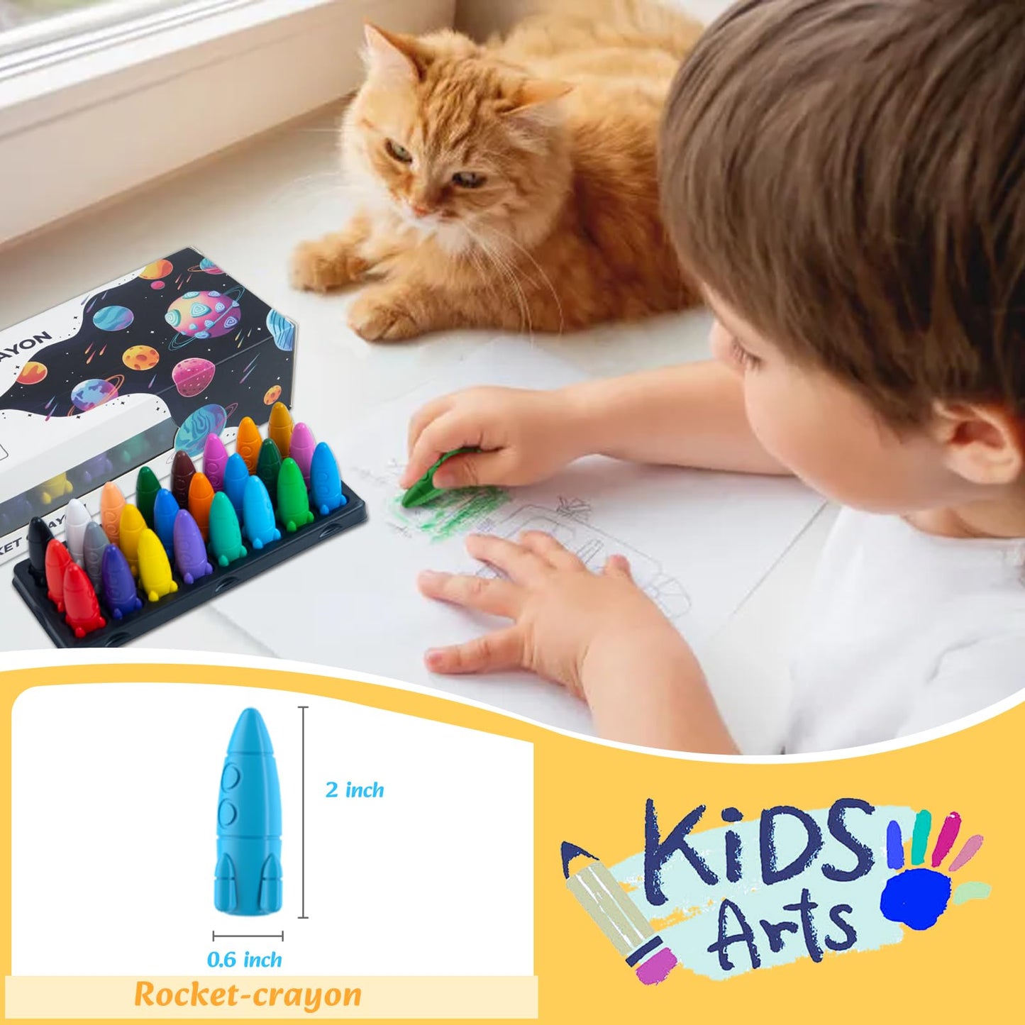 Jupitearth 24 Rocket Crayons, Non Toxic Washable Toddler Crayons, Rocket Crayons With Easy-To-Hold For Toddlers, Crayons For Kid