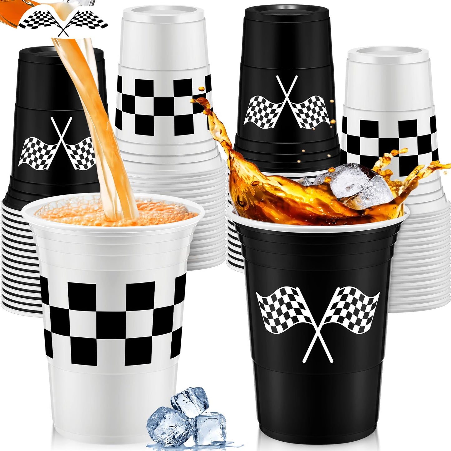 Norme 48 Pcs Checkered Flag Party Supplies Bulk 16 Oz Race Car Cups Thick Plastic Cup For Racing Themed Birthday Party (Checkered Flag)