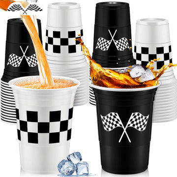 Norme 48 Pcs Checkered Flag Party Supplies Bulk 16 Oz Race Car Cups Thick Plastic Cup For Racing Themed Birthday Party (Checkered Flag)