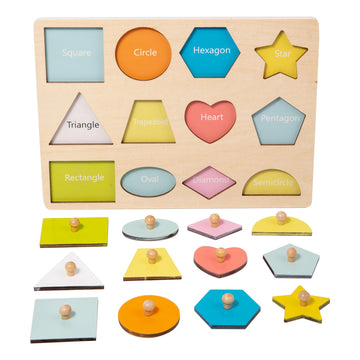 Adena Montessori Wooden Shape Peg 12 Piece Of Colorful Shape Cognition Knob Puzzles Baby & Toddler Development Toy