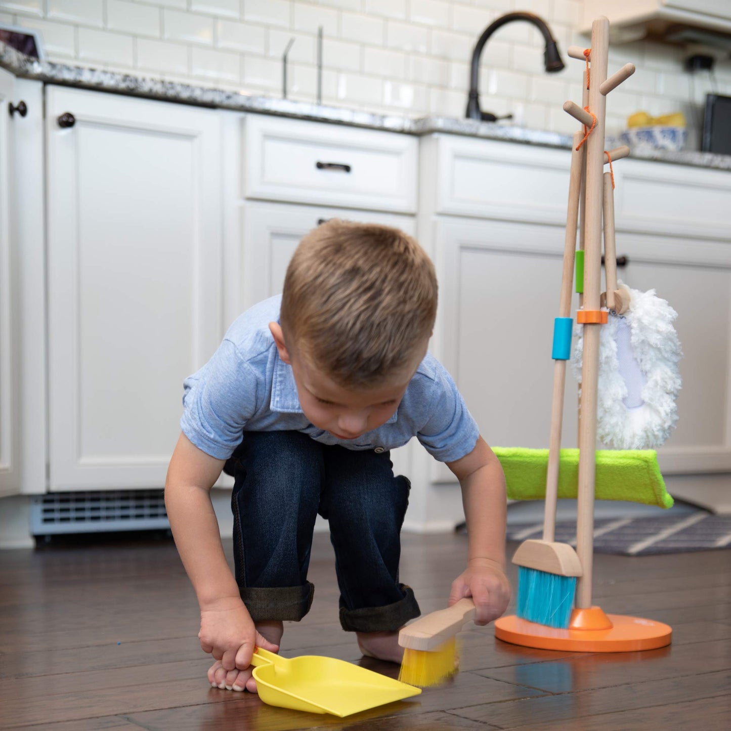 Fat Brain Toys Sweep, Scrub, And Shine Cleaning Set - Wooden Pretend Play Set, Ages 3+
