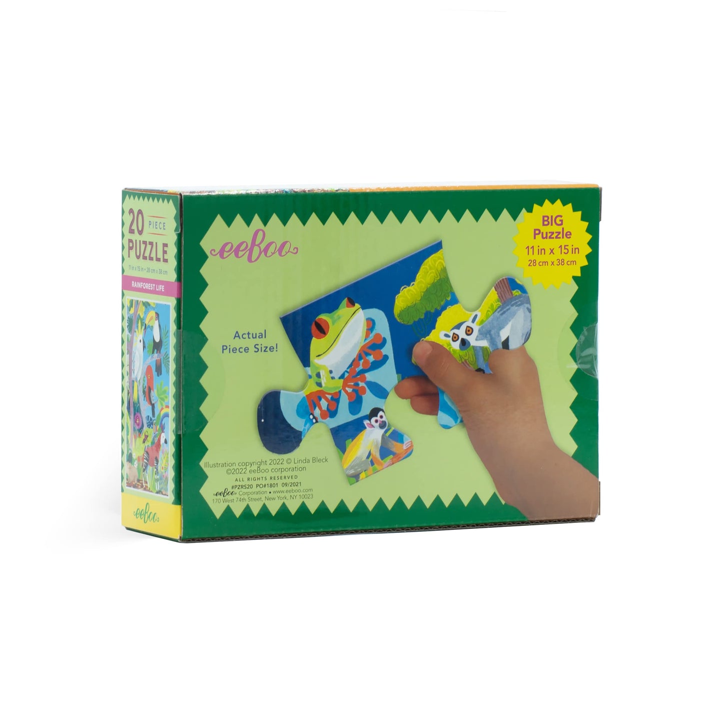 Eeboo: Rainforest Life 20 Piece Jigsaw Puzzle, Aids In Development Of Pattern, Shape, And Color Recognition, Offers Children A Challenge, Perfect For Ages 5 And Up