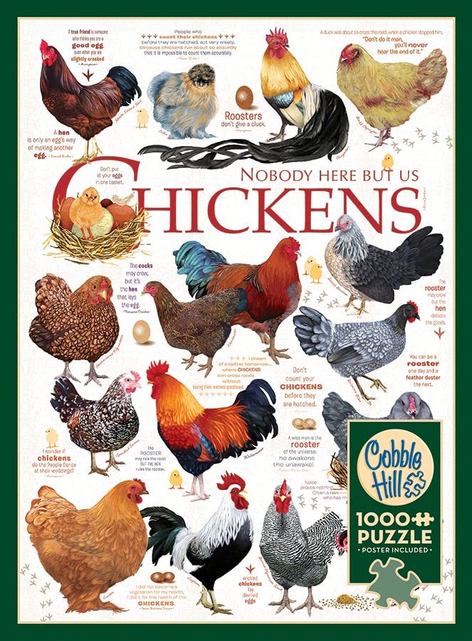 Cobble Hill 1000 Piece Puzzle - Chicken Quotes - Includes Sample Poster - Cardboard - Model 40137