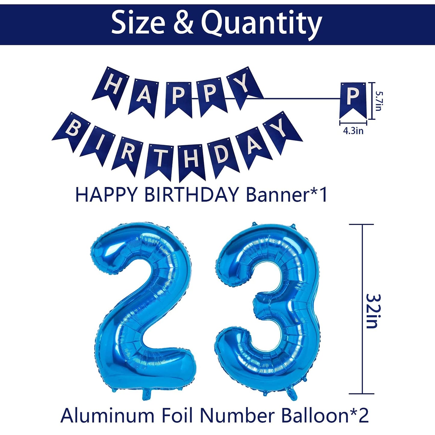 Naninuneno 23Rd Blue Birthday Party Decorations For Boy Girl Men Women, Happy 23 Birthday Balloons Supplies With Happy Birthday