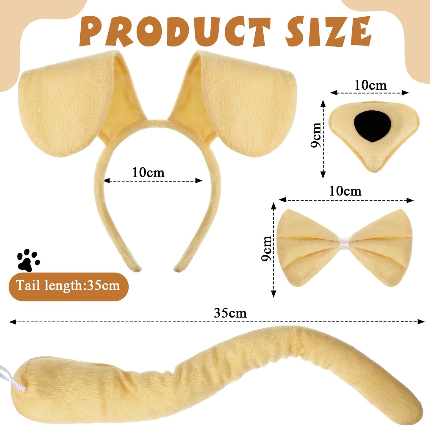 Syhood Puppy Dog Costume Set Kids Dog Ears Headband Bowtie Nose Tail Paw Gloves Dog Animal Costume Accessories For Carnival(Ligh