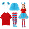 KDVOG Girls Halloween Costumes Accessories Set,Include Tulle Tutu Skirt Red T Shirt Striped Thigh High Socks Blue Headband