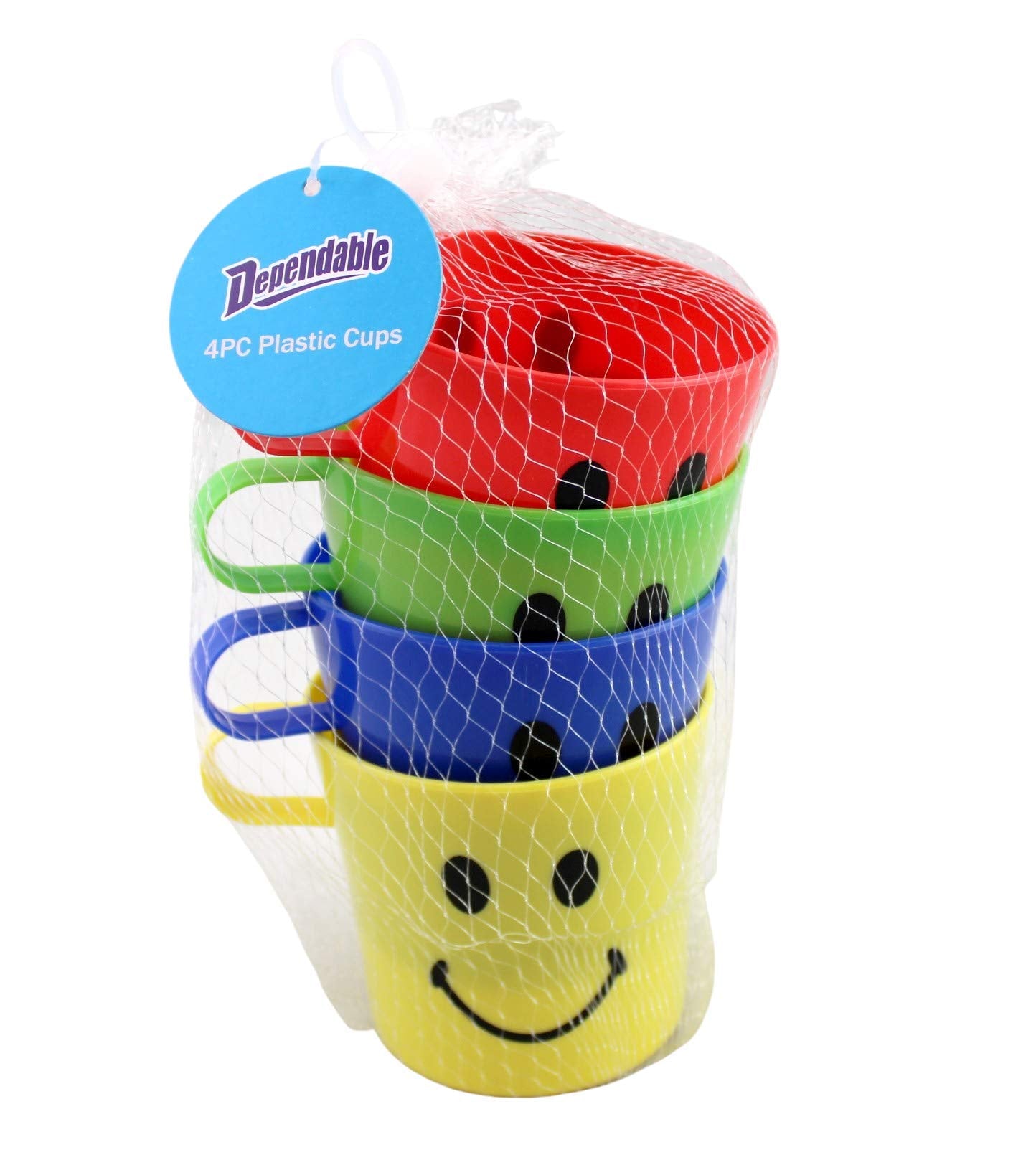Dependable Industries inc. Essentials 4 Pack Plastic Smiley Face Plastic Mug BPA Free Party Favor Drinking Cup
