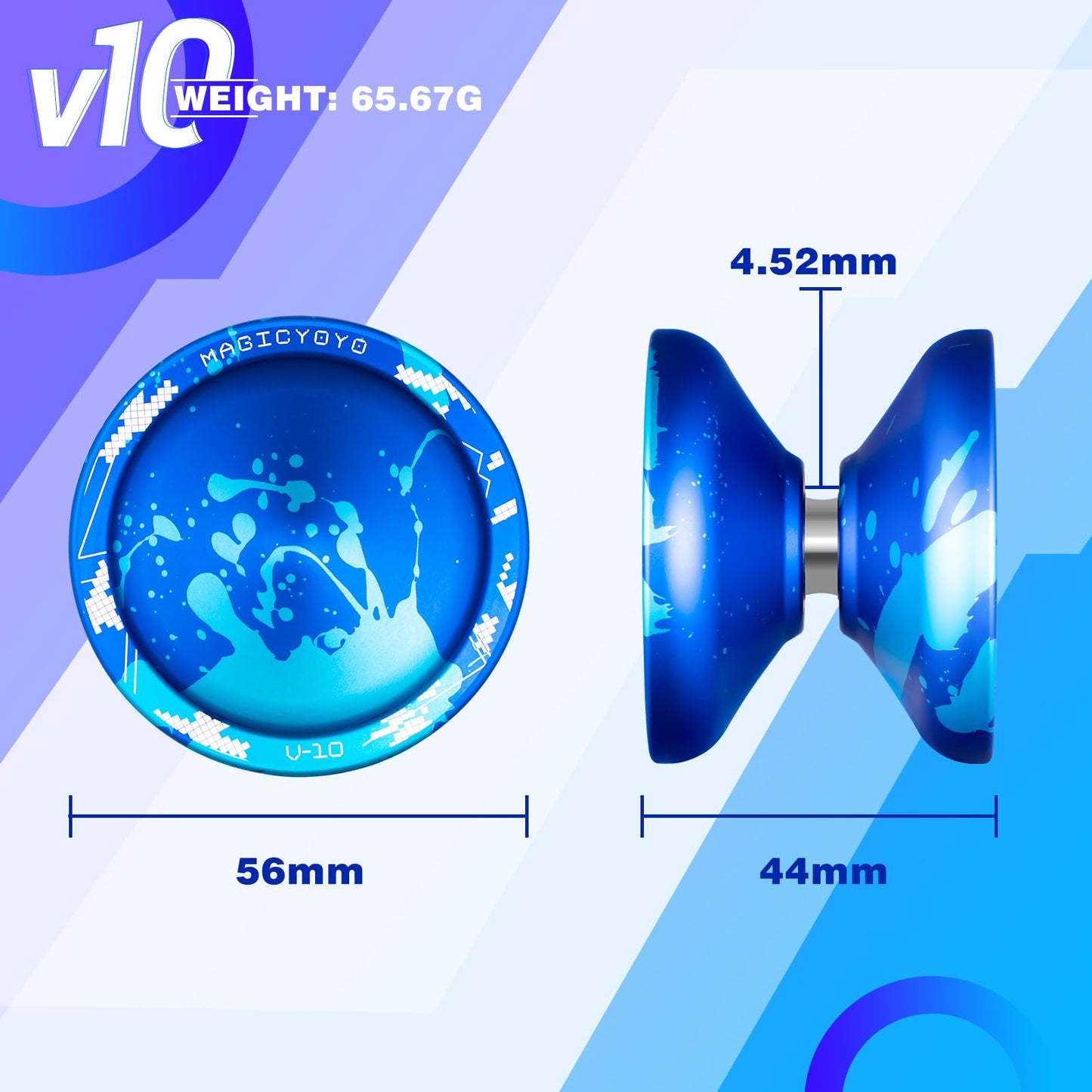 Magicyoyo V10 Professional Finger Spin Yoyo With 12 Strings, Case, Glove (Royal Blue Sky Blue)