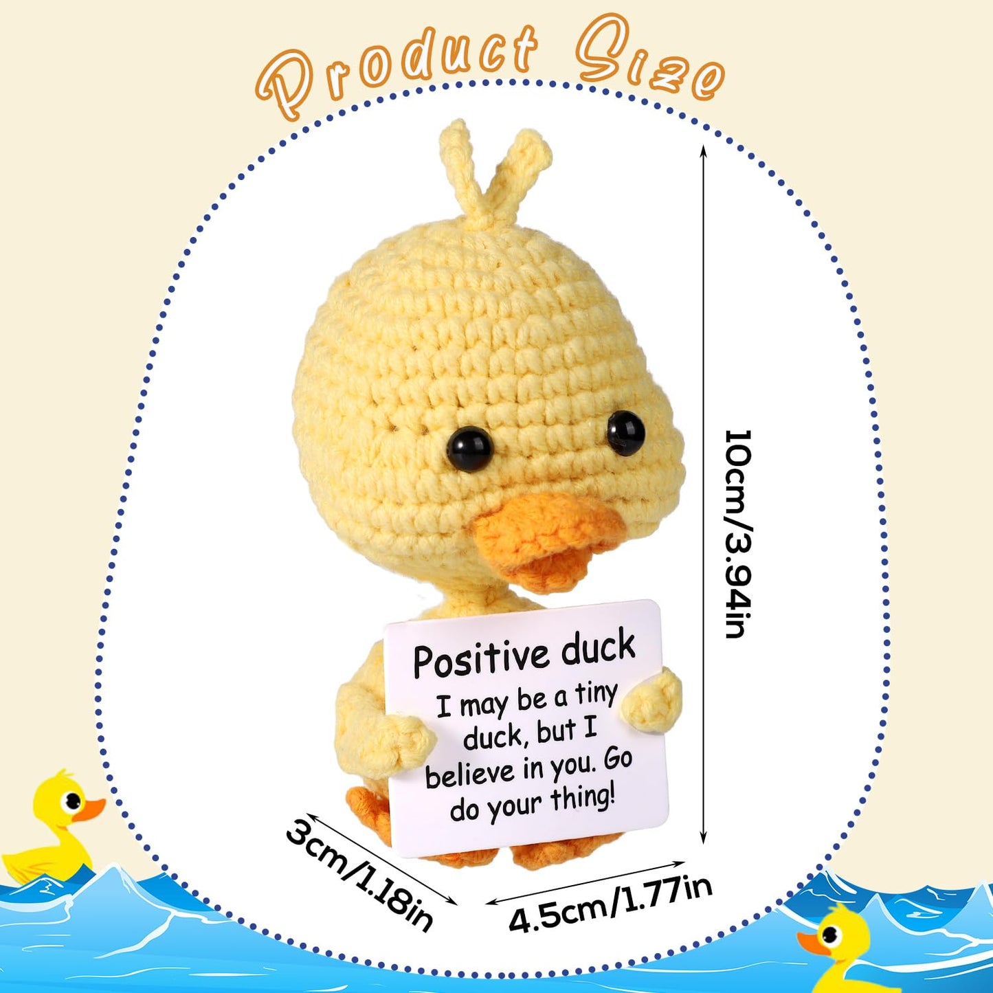 Boxob Mini Funny Positive Duck, 3.94'' Creative Wool Pocket Knitted Duck Toy Doll With Card Cute Crochet Tiny Positive Emotional