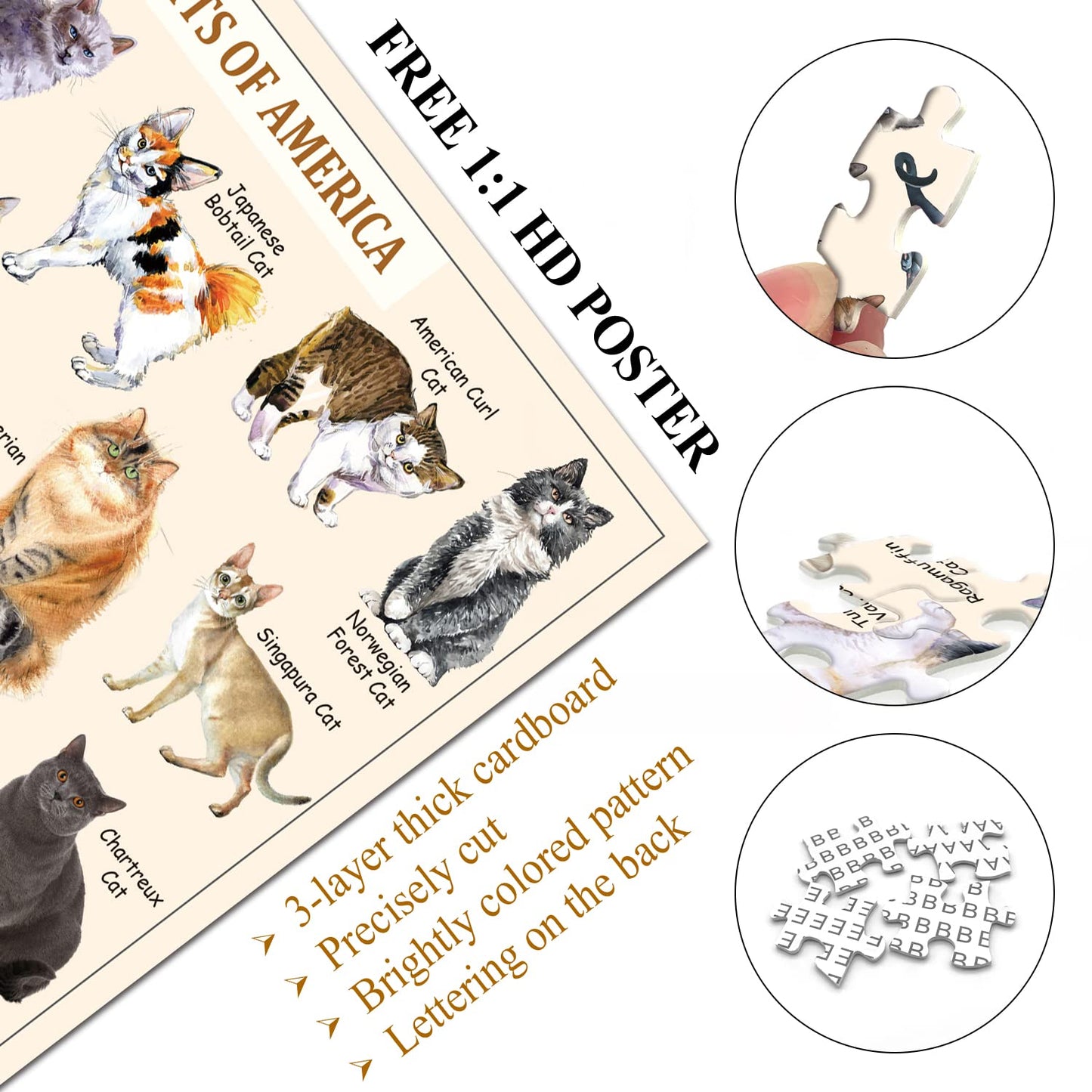 Cat Puzzles For Adults 1000 Pieces And Up,Vintage Kitty Puzzles For Adults, Animal Feline Jigsaw Puzzle Kittens