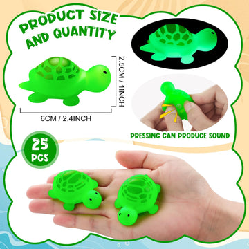 25Pcs Rubber Turtle Bath Toys Glow In The Dark Green Floating Squeaky Sea Turtle Rubbe Toys, Cute Screaming Sound Rubber Turtle