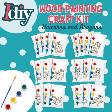 Scs Direct Kids Party Wood Painting Craft Kits (20Ct) -Unicorns & Dragons- Each Kit Has Its Own Brush, Paint, & Figure- Unique Birthday Party Activity, Favors Or Classroom School Activity Gift