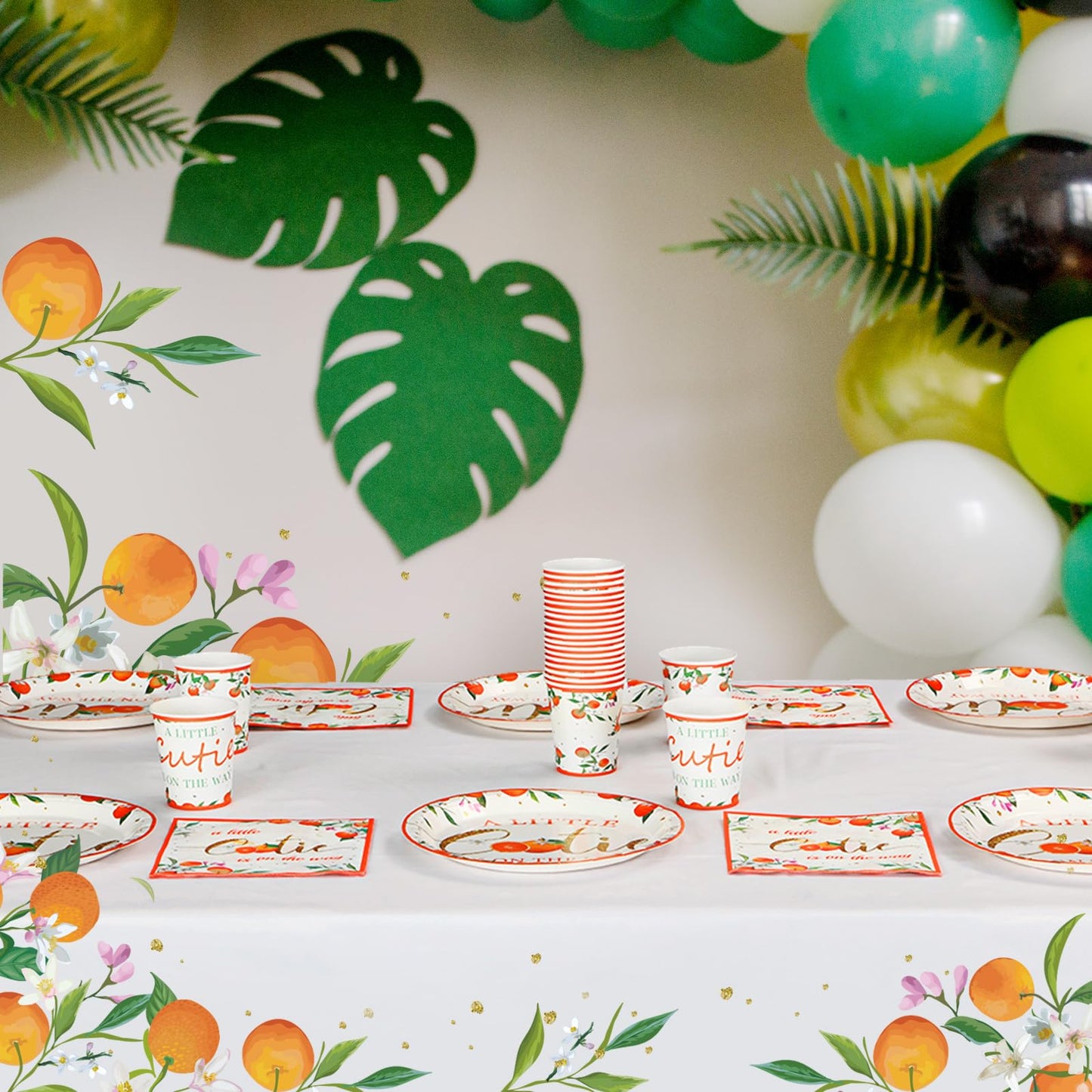200 Pcs Little Cutie Baby Shower Paper Plates Napkins Cups Orange Baby Shower Party Supplies Tableware Set Orange Disposable Cup
