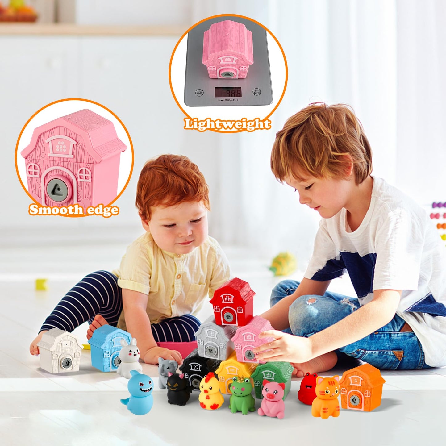 Grarain Animal Toys For Toddlers,Little People Farm,30 Piece Farm Animal Toys,10 Farm Animals And 10 Barns,10 Keys,Montessori Co