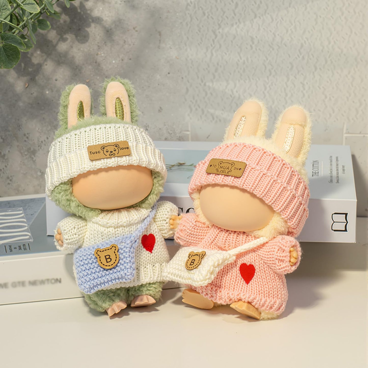 Clothes for LABUUB Doll (NO Doll) Handcrafted Crochet 3-Piece Set for Doll Accessories enhanced Outfit - Heart Sweater + Hat + Bag Cute Clothes for Dress up Unique Style (White)