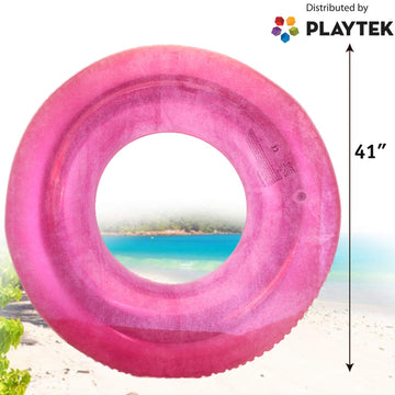 Playtek Giant Pool Float Ring, Large Round Pink Glitter Swim Tube, Durable Floats For Swimming On Beach, Pool, Water Sports
