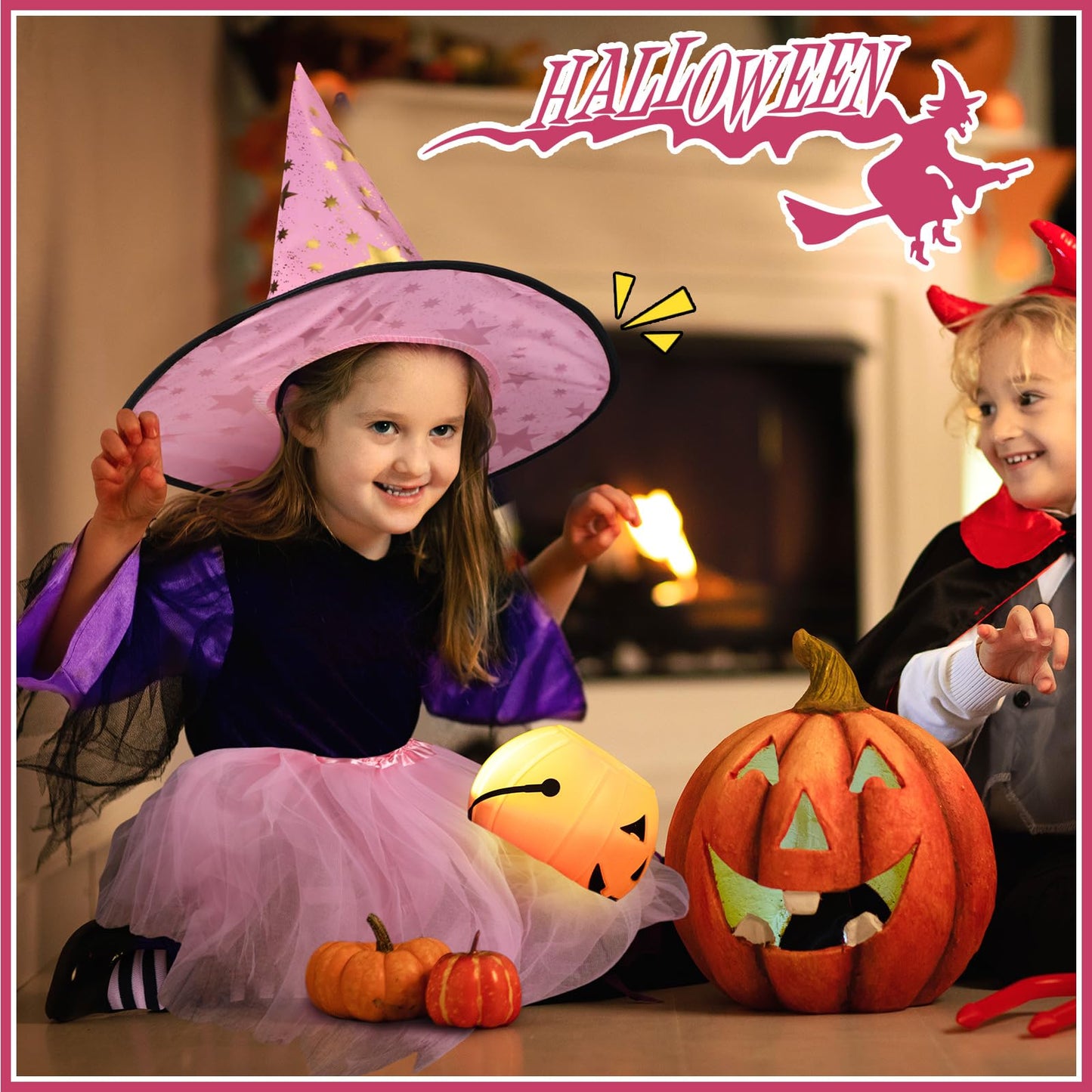 Panitay Halloween Witch Costume For Toddler Girls Includes Pink Tutu Hat Broom And Socks