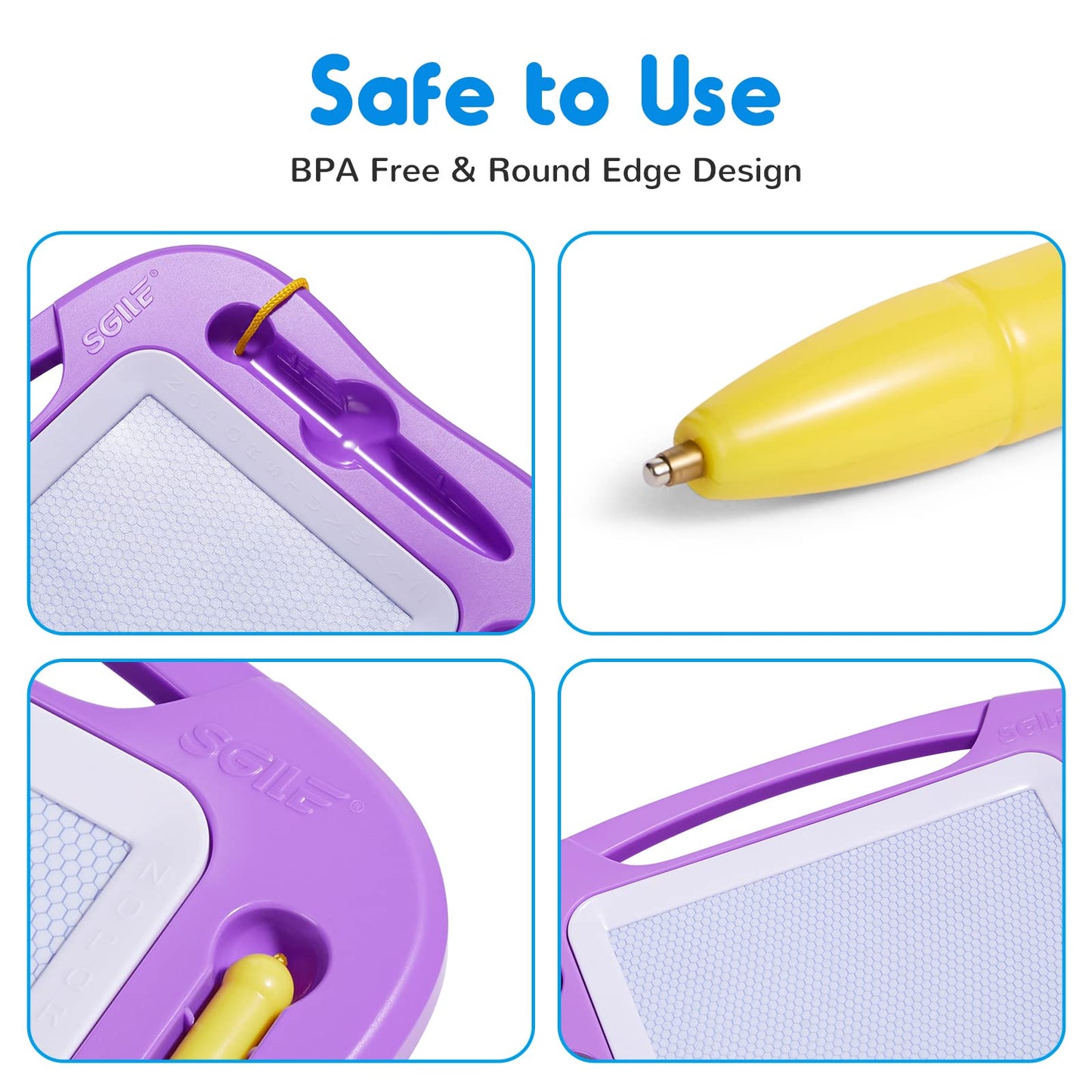 Sgile Magnetic Drawing Board For Kids, Colorful Erasable Doodle Board With Magnet Pen, Painting Sketch Pad With Three Stamps, Travel Toy, Birthday Gift, Educational Learning Toy For Toddlers, Purple