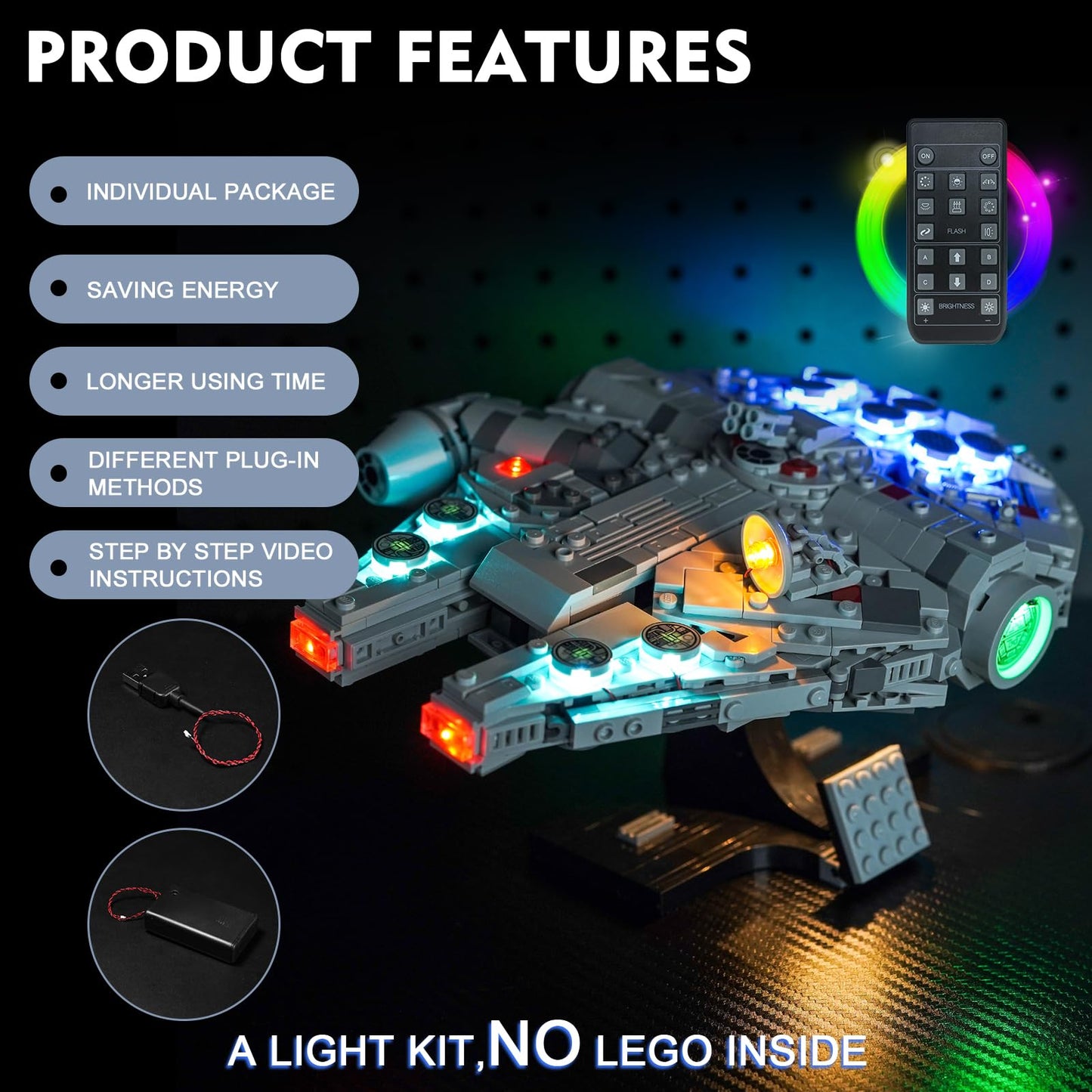 Brickbling Led Light Compatible With Lego 75375 Millennium Falcon 25Th Anniversary Buildable Starship, Remote Control Version Lighting-No Model